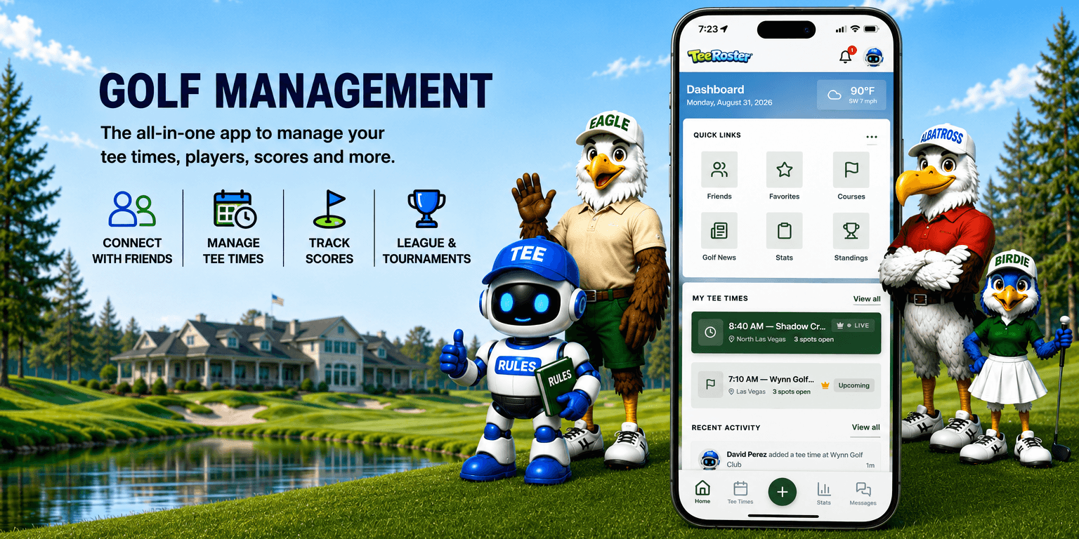 Golf management — the all-in-one app to manage your tee times, players, scores and more. Connect with friends, manage tee times, track scores, run leagues and tournaments.